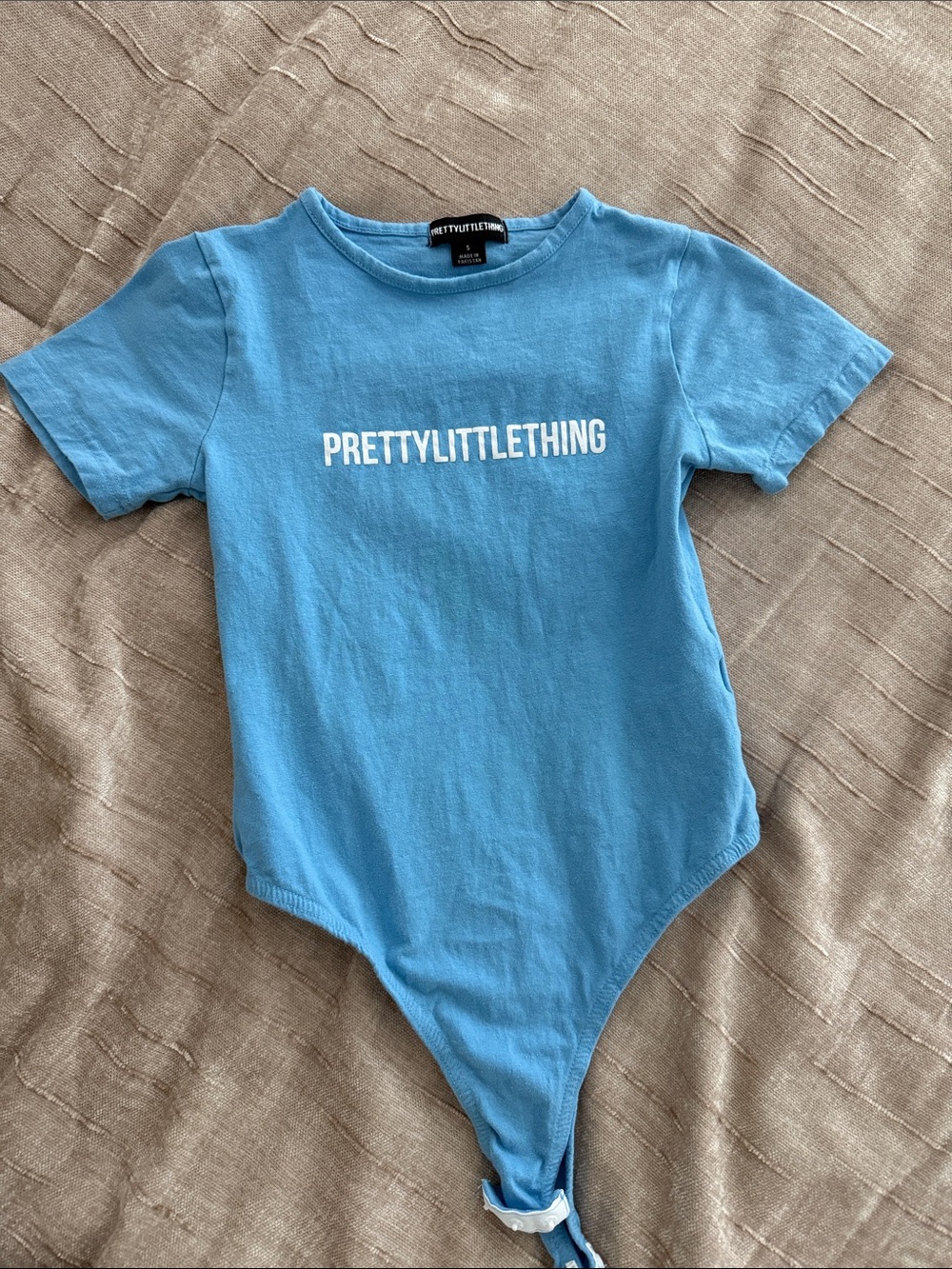 PrettyLittleThing Blue Short-Sleeve Logo Bodysuit